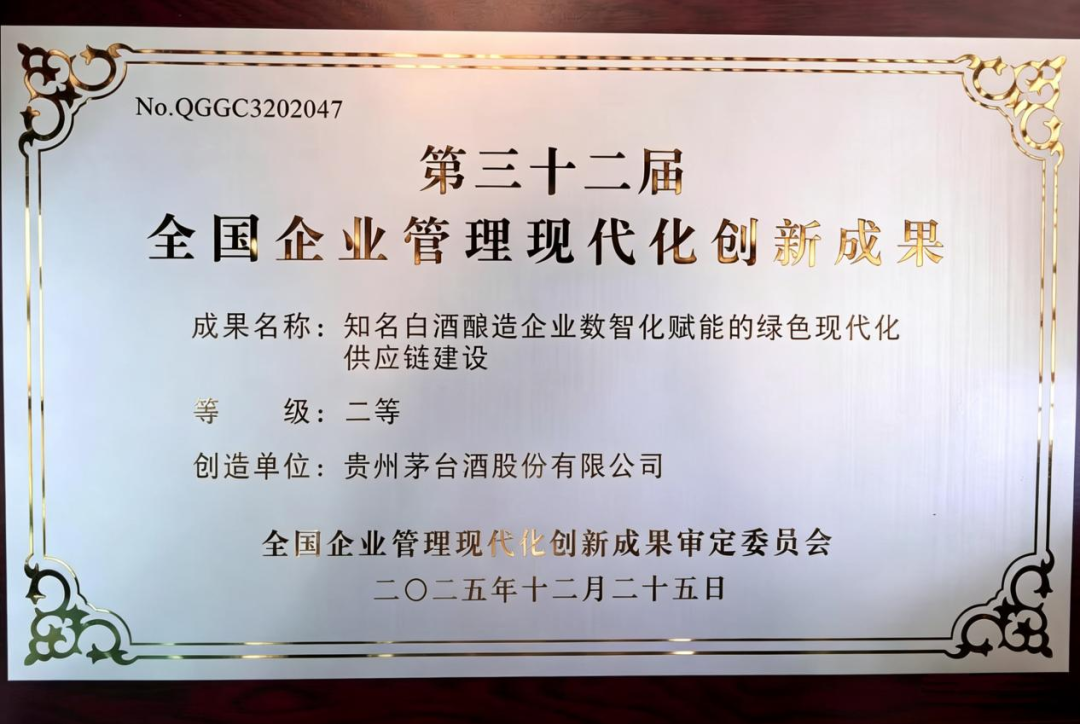 喜报！贵州茅台荣获全国企业管理现代化创新成果二等奖